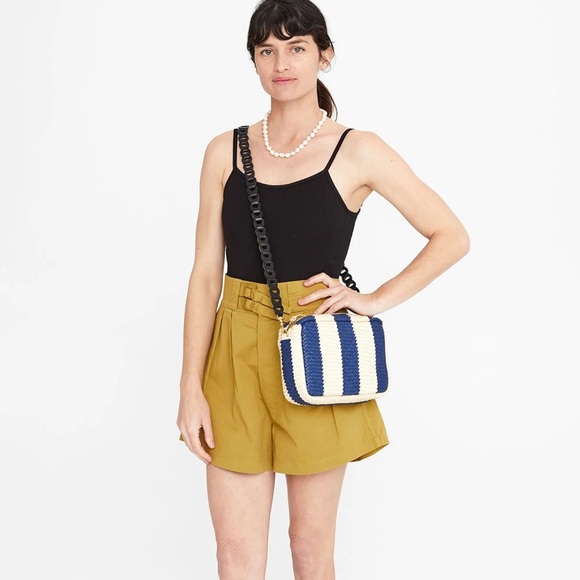 Clare V Woven Racing Stripe Marisol in Indigo & Cream - Picture 8 of 10